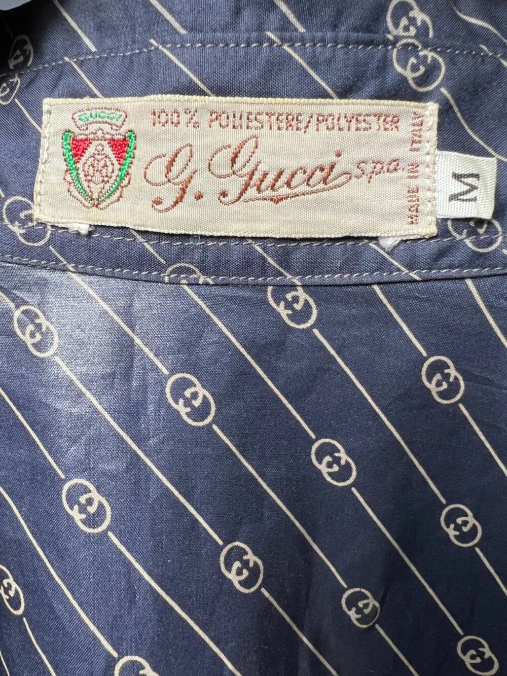 RARE Vintage GUCCI Monogram Packable Travel Coat - Blue Grey Logo Print 80s M